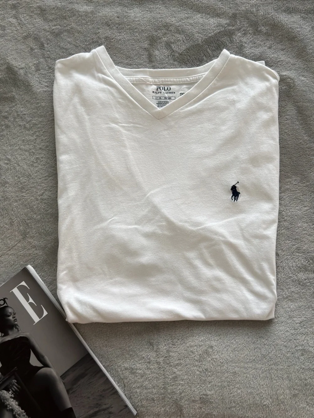 Polo by Ralph Lauren White V-Neck Shirt with Navy Pony Logo